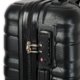Black travel trolley with wheels and combination lock.