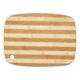 Light bamboo cutting board with rounded edges and hanging hole.