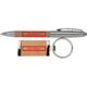 Wood and metal gift set, consisting of a ballpoint pen and a keychain.