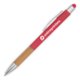 Red wooden ballpoint pen with touch function and clip.