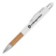 White wooden ballpoint pen with touch function and clip.