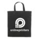 Black cotton tote bag with long handles.
