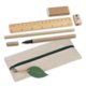 Multi-piece writing set with pens, eraser, sharpener, ruler and pencil case.