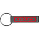 Dark gray plastic keychain with metal ring.