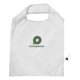 White nylon bag with drawstring and integrated pocket.