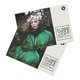 Paper folded card in portrait format with partial raised varnish.
