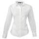 White poplin blouse made of polyester-cotton blend with long sleeves.