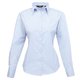 Light blue poplin blouse for women with button placket and collar.
