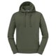 Olive green cotton-polyester hoodie with drawstring and kangaroo pocket.
