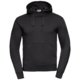 Black cotton-polyester men's hoodie with hood and kangaroo pocket.