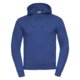 Blue cotton-polyester hoodie for men with hood and kangaroo pocket.