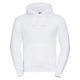 White cotton-polyester hoodie with hood and kangaroo pocket.
