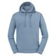 Light blue cotton-polyester hoodie with hood and kangaroo pocket.