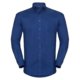 Blue cotton-polyester men's shirt with long sleeves.