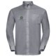 Gray Oxford shirt for men with button placket and chest pocket.