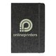 Gray notebook with elastic band closure.