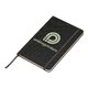 Black notebook with elastic band and ribbon bookmark.