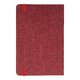 Red notebook with elastic band closure.