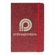 Red notebook with elastic band closure.