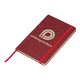 Red notebook with elastic band and ribbon bookmark.