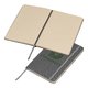 Silver-gray notebook with elastic band and ribbon bookmark.