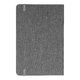 Silver-gray notebook with elastic band closure.