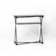 Foldable counter with shelves and carrying frame.
