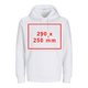 White fabric unisex hoodie with hood and kangaroo pocket.