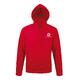 Red cotton-polyester hoodie with hood and kangaroo pocket, unisex fit.