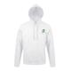 White cotton-polyester hoodie with hood and kangaroo pocket.
