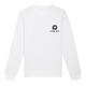 White cotton-polyester blend sweatshirt, unisex with round neck.