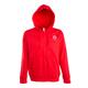 Red cotton-blend hooded sweatshirt with full zipper.