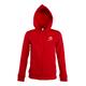 Red women's cotton blend sweatshirt jacket with hood and full zipper.