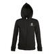 Black cotton-polyester blend sweatshirt jacket with hood and full zipper.