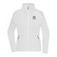 White polyester fleece jacket for women with full zipper and side pockets.