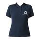 Navy blue women's polo shirt in organic cotton with a short button placket.