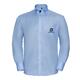 Sky blue cotton shirt for men, non-iron, with long sleeves and button placket.