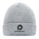 Heather gray knit beanie made of soft material with a ribbed brim.