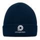 Navy-blue wool knit hat with ribbed texture.