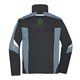 Black and gray blended fabric work jacket with full zipper and side pockets.