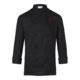 Black fabric chef jacket with long sleeves and a breast pocket.