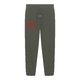 Green fabric jogging pants with elastic waistband and drawstring.