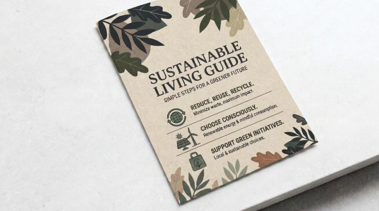 Image Flyer on natural-coloured paper with drawn leaves, lying on a white surface