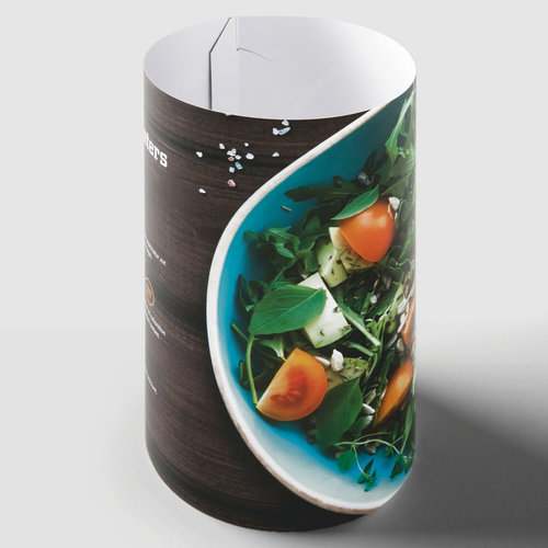 Cylindrical promotional standup, available in 3 different sizes
